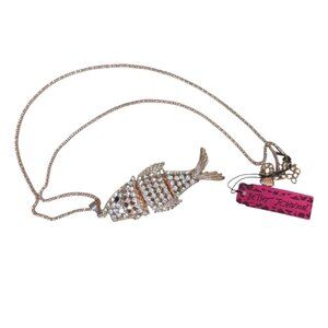 Betsey Johnson Articulated Fish Necklace Rose Gold Tone Crystals 3D NEW Stocking